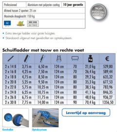 Solide 2-delige touwoptrekladder 2 x 20 sporten, met stabiliteitsbalk