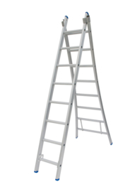 Solide 2-delige ladder 2 x 8 sporten met stabilisatiebalk,  vrijstaand