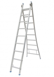 Solide 2-delige ladder 2 x 9 sporten open voet, vrijstaand, Gratis verzending