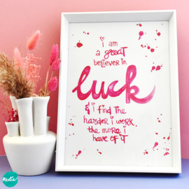 NIEUW: Quote Poster - Print A4 21 x 29,7 cm "LUCK" - roze, unieke home decor