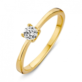 Geel gouden solitair ring met zirkonia
