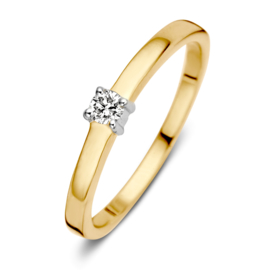 Solitair bicolor gouden ring met 0,09crt briljant