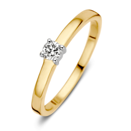 Solitair bicolor gouden ring met 0,16crt briljant