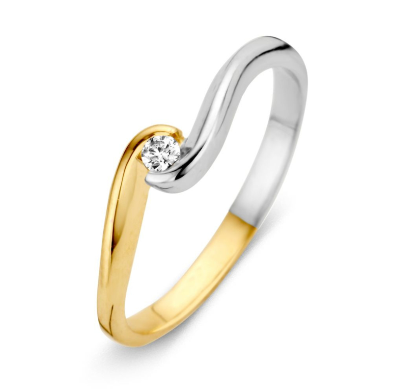 Gouden bicolor ring met zirkonia