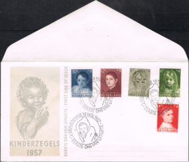 NEDERLAND 1957 FDC E33 KIND OPEN KLEP