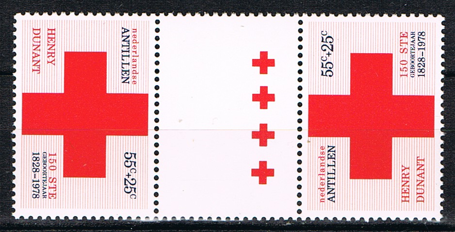 ANTILLEN 1978 NVPH SERIE 591a RODE KRUIS keerdruk met tussenstrook