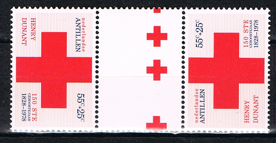 ANTILLEN 1978 NVPH SERIE 591a RODE KRUIS keerdruk met tussenstrook