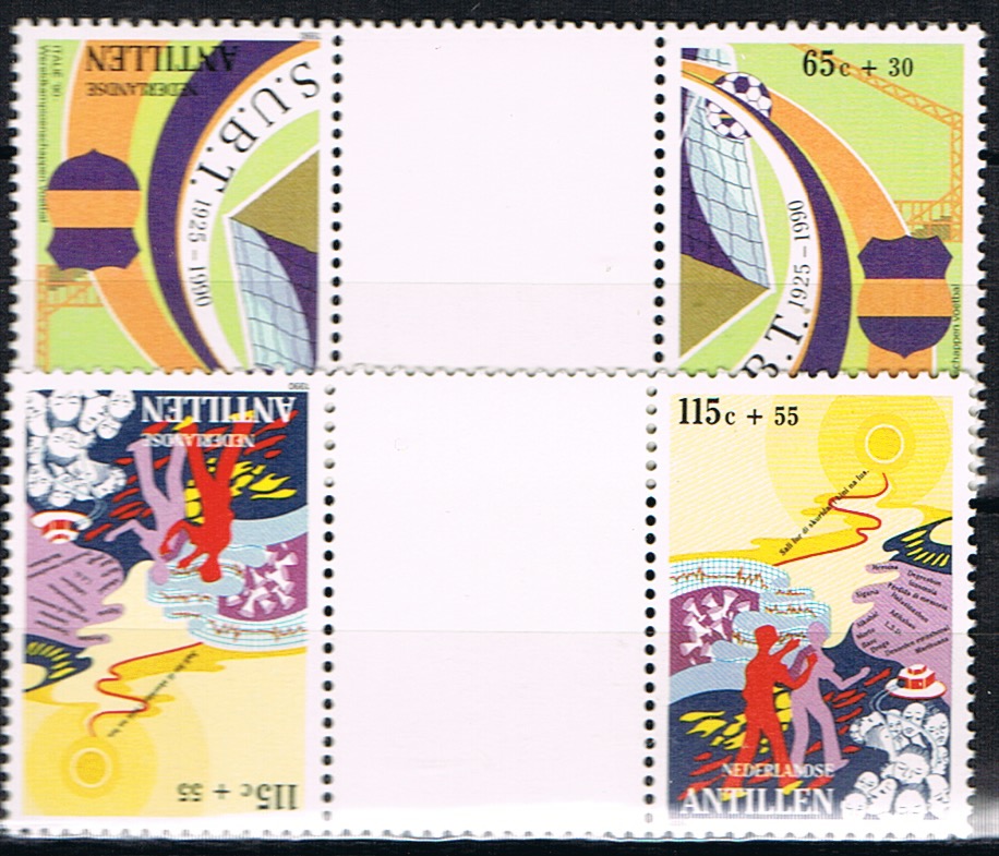 ANTILLEN 1990 NVPH SERIE 947b keerdruk met tussenstrook