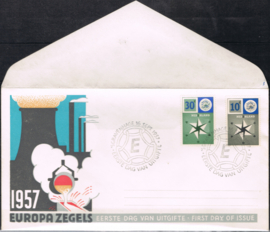 NEDERLAND 1957 FDC E32 EUROPA OPEN KLEP