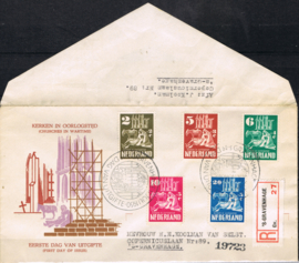 NEDERLAND 1950 FDC E2 OPEN KLEP AANGETEKEND