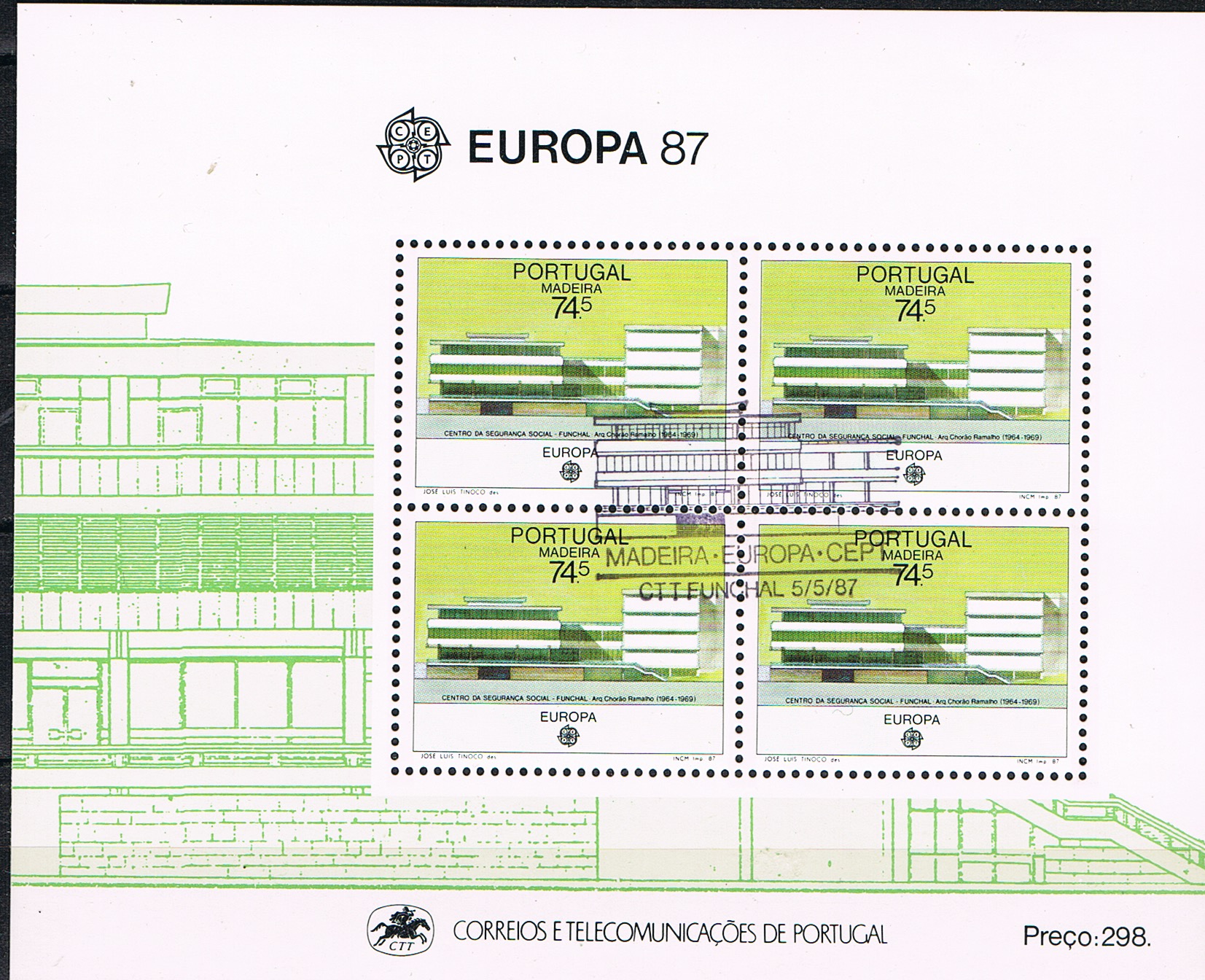 Portugal Madeira 1987 Mchl Blok 8 EUROPA  Postfris gestempeld ++ D(B) 214