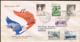 NEDERLAND 1950 FDC E1 ZOMERZEGELS GESLOTEN KLEP + CERTIFICAAT VLEEMING
