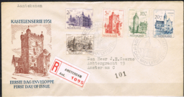 NEDERLAND 1951 FDC E5 OPEN KLEP AANGETEKEND