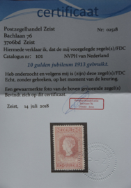 NEDERLAND 1913 NVPH 101 GESTEMPELD CERTIFICAAT ++ Q 268