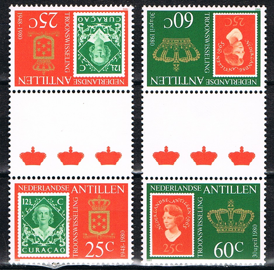 ANTILLEN 1980 NVPH SERIE 654b keerdrukken Grote kroon