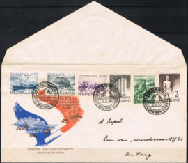 NEDERLAND 1950 FDC E1 A ZOMERZEGELS OPEN KLEP + CERTIFICAAT VLEEMING