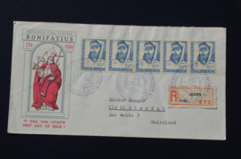 NEDERLAND 1954 FDC E17 STRIP VAN 5 AANGETEKEND BOVEN OPEN