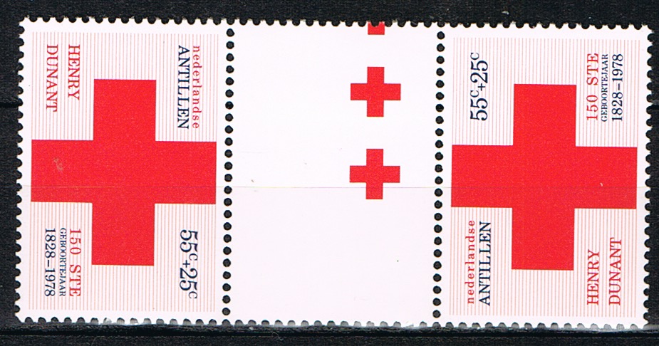 ANTILLEN 1978 NVPH SERIE 591a RODE KRUIS keerdruk met tussenstrook