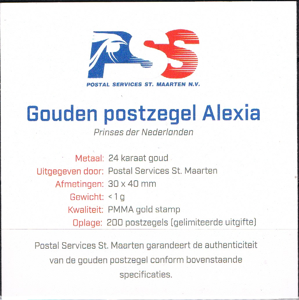 ST. MAARTEN 2025 GOUDEN ZEGEL ALEXIA ++ LEES!!