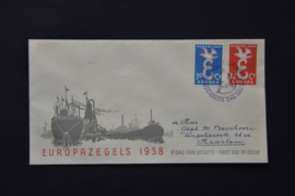 NEDERLAND 1958 FDC E35 GESLOTEN KLEP