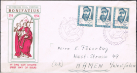 NEDERLAND 1954 FDC E17 GESLOTEN KLEP