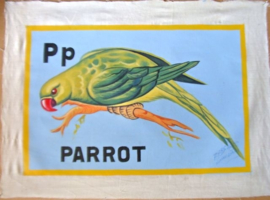 Schilderijtje Parrot, kleur, op canvas 30 x 45 cm