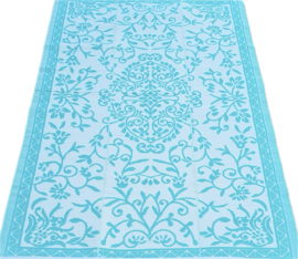 Plastic vloerkleed 180 x 270 cm, Design Japanse bloem,  turkoois/crème wit, opvouwbaar