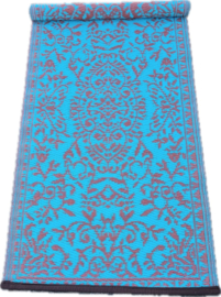 vloerkleedje 60 x 120 cm, bloem, turkoois / roest bruin