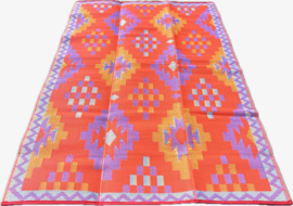 Plastic vloerkleed 150 x 240 cm, ruit , oranje/licht blauw/violet