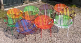 Owusu chair nr. 13 Ghanese kuipstoel Geel/oranje/rood