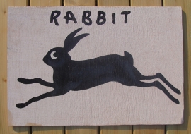 Schilderijtje Rabbit, zwart/wit, op hardboard 30 x 45 cm