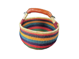 Rieten boodschappenmand rond M,  ø 38 cm, multi color ringen