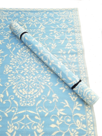 Plastic vloerkleed 120 x 180 cm, opvouwbaar, Japanse bloem, licht blauw/crème