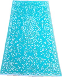 vloerkleedje 60 x 120 cm, bloem, turkoois /wit