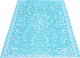Plastic vloerkleed 180 x 270 cm, Design Japanse bloem,  turkoois/crème wit, opvouwbaar