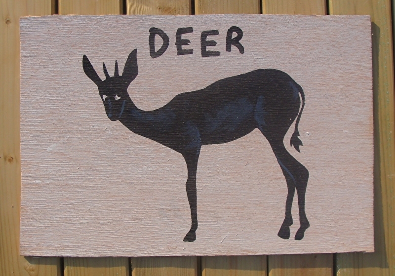 Schilderijtje Deer , zwart/wit, op hardboard 30 x 45 cm