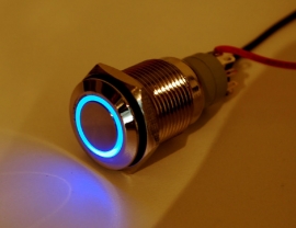 Waterproof Metal LED Ring Switch - Momentary - Blue