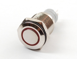 Waterproof Metal On/Off Switch with Red  LED Ring - 16mm