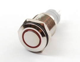 Waterproof Metal LED Ring Switch - Momentary - Red
