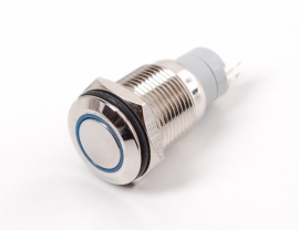 Waterproof Metal On/Off Switch with Blue LED Ring - 16mm