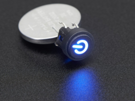 Mini Illuminated Momentary Pushbutton - Blue Power Symbol