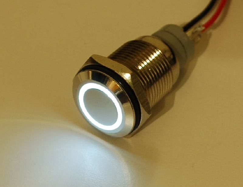 Waterproof Metal LED Ring Switch - Momentary - White