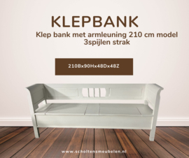 Klep bank met armleuning 210 cm model 3 spijlen strak