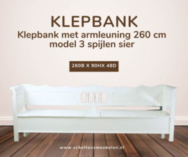 Klepbank met armleuning 260 cm model 3 spijlen sier