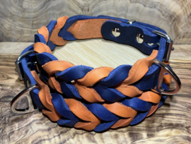 Hondenhalsband leer Orange/navy blue