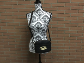 Handtas Mat zwart messenger shoulder/crossbody bag 100% leer