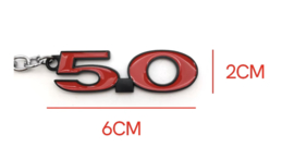 5.0 MUSTANG LOGO KEYCHAIN - CHROME/RED