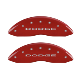 Brake Caliper Covers, Bolt-on, Aluminum, Red Powdercoated, Dodge Logo, Dodge, Set of 4