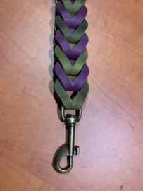 Leren duo honden riem berry/army green