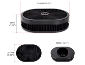 12 inch oval luchtfilter zwart/zwart